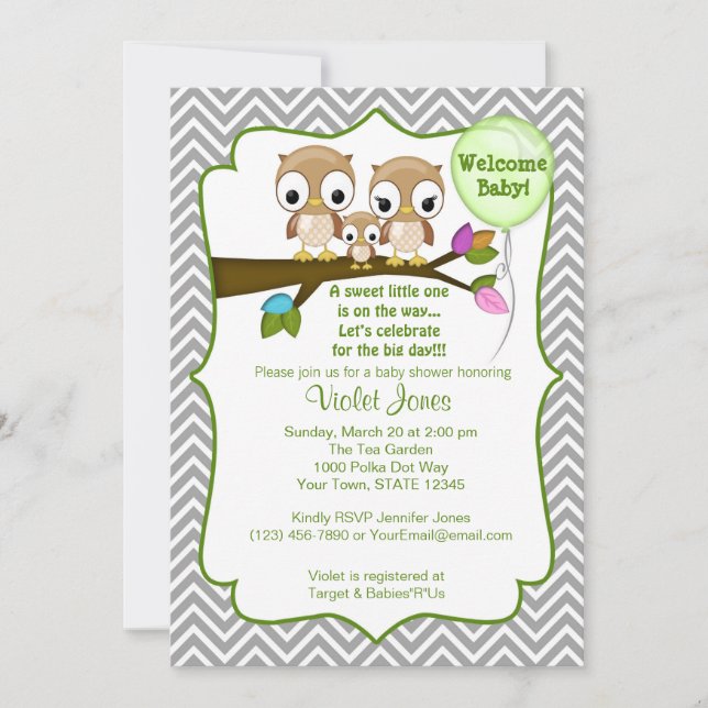 Owl Baby Shower Invitations Baby Mummy Daddy (Front)
