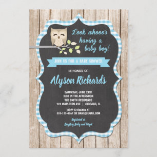 Owl baby shower invitations boy, baby blue