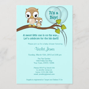 Owl Baby Shower Invitations Boy Mummy BLUE