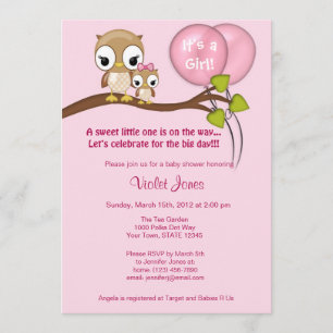 Owl Baby Shower Invitations Girl Mummy pink