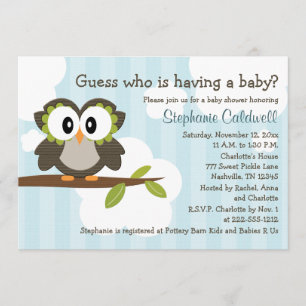 Owl Baby Shower Invitations Invites Blue
