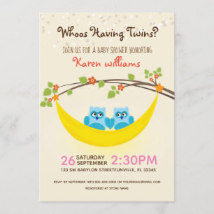 Owl Baby Shower - Look Whoo's Having Twin Boys? Invitation