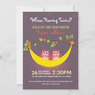 Owl Baby Shower - Look Whoo's Having Twin Girls? Invitation