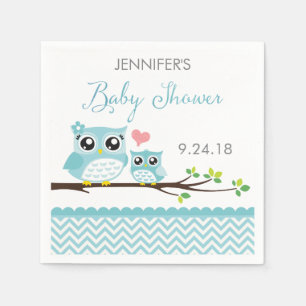 Owl Baby Shower Napkins   Blue Chevron Boy