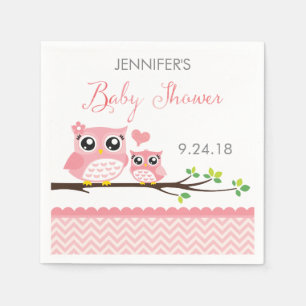 Owl Baby Shower Napkins   Custom Pink Chevron Girl