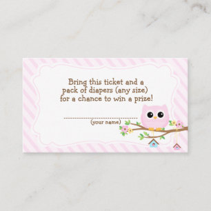 Owl Baby Shower pink Diaper Raffle ticket Enclosure Card