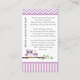 Owl Baby Shower Purple Bring a Book Shower Insert
