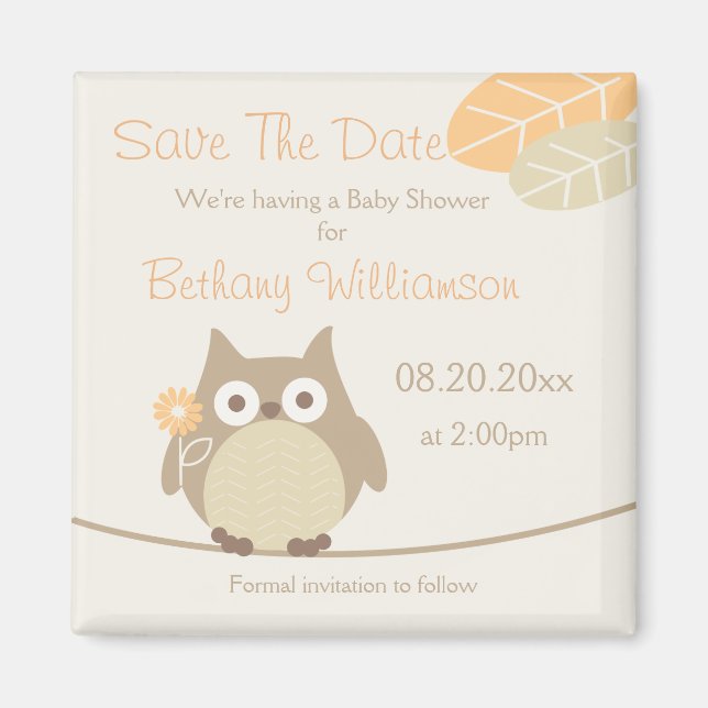 Owl Baby Shower Save The Date Neutral Gender Magnet (Front)