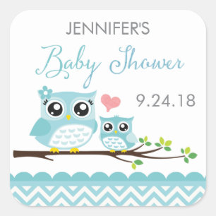Owl Baby Shower Sticker / Label   Blue Chevron Boy