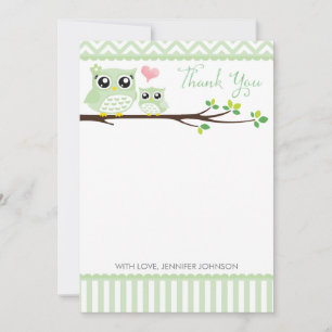 Owl Baby Shower Thank You Card   Green Chevron
