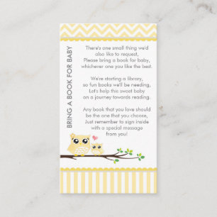 Owl Baby Shower Yellow Bring a Book Shower Insert