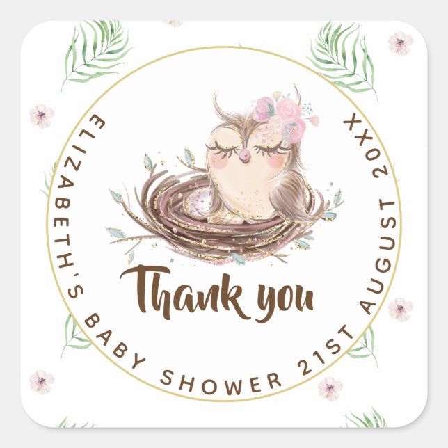 Owl Baby Thank You Gift Tags Favours Boy Girl (Front)