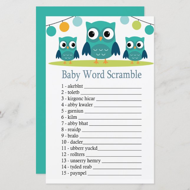 Owl Baby word scramble game (Front/Back)