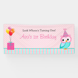 Owl Banner (Personalised) - Girl 1st Birthday