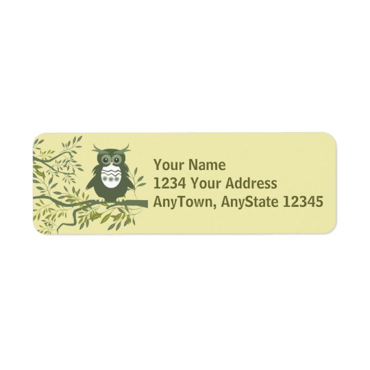 Owl ~ Barn Owl Sitting On Scroll Tree Branch Return Address Label