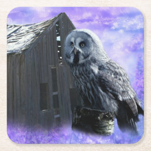 Owl Barn Shed Square Paper Coaster