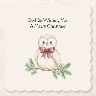 Owl Be Wishing Christmas Paper Coaster