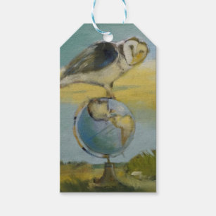 Owl Beach Earth Globe Bird Wildlife Painting Gift Tags