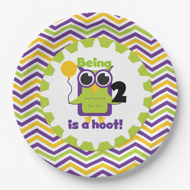 Owl Being 2 is a Hoot Birthday Paper Plates (Front)