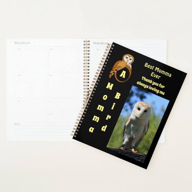 Owl Best Momma Ever Cartoon Photo Name Planner (Display)