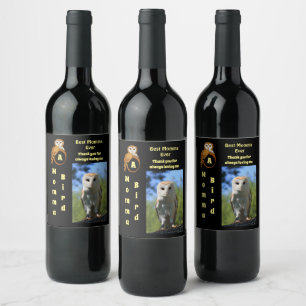 Owl Best Momma Ever Cartoon Photo Name Wine Label