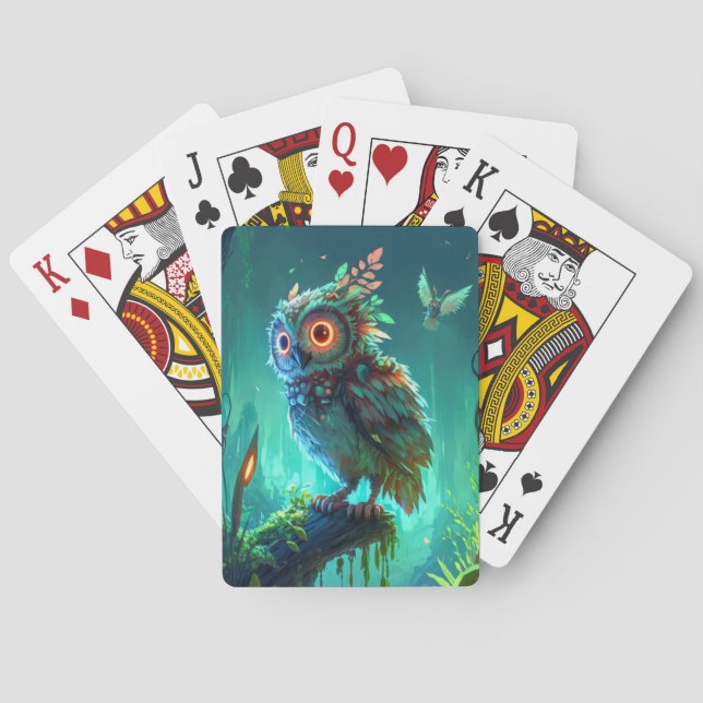 Owl Bird Animal Portrait Painting Wildlife Outdoor Playing Cards (Back)