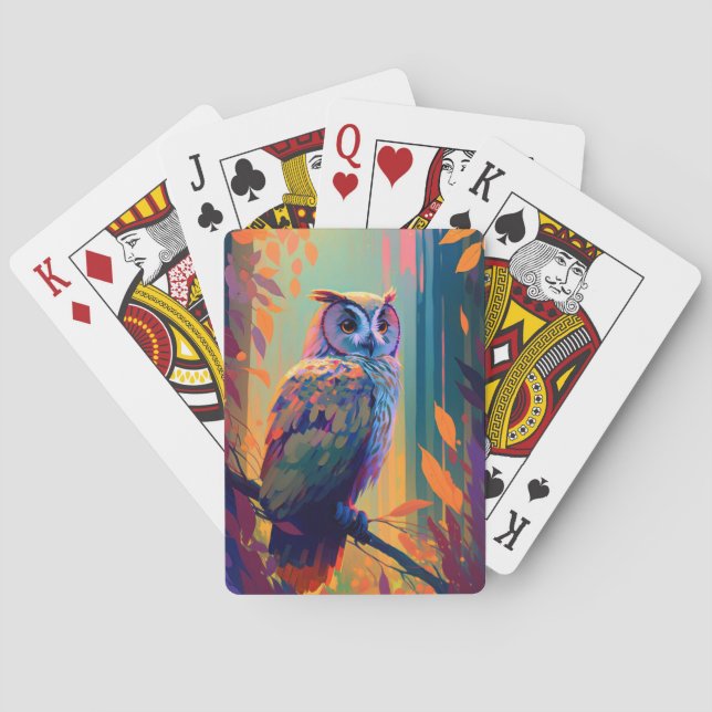 Owl Bird Animal Portrait Painting Wildlife Outdoor Playing Cards (Back)