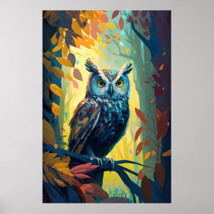 Owl Bird Animal Portrait Painting Wildlife Outdoor Poster