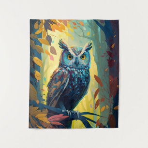 Owl Bird Animal Portrait Painting Wildlife Outdoor Tapestry