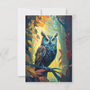 Owl Bird Animal Portrait Painting Wildlife Outdoor Thank You Card