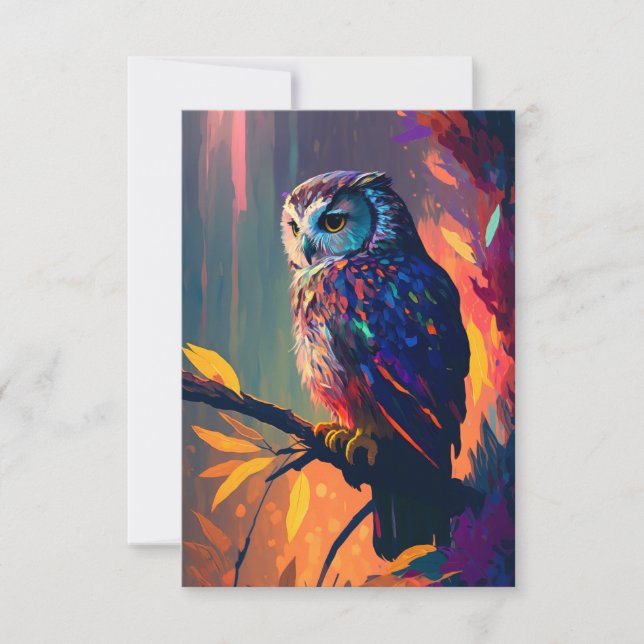 Owl Bird Animal Portrait Painting Wildlife Outdoor Thank You Card (Front)
