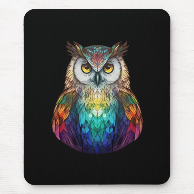 Owl Bird Animal Portrait Stained Glass Wildlife  Mouse Mat (Front)