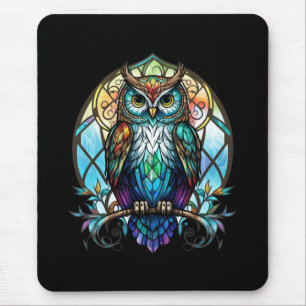 Owl Bird Animal Portrait Stained Glass Wildlife  Mouse Mat