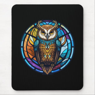 Owl Bird Animal Portrait Stained Glass Wildlife  Mouse Mat