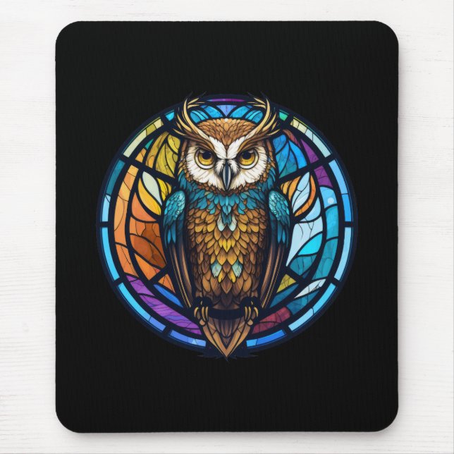Owl Bird Animal Portrait Stained Glass Wildlife  Mouse Mat (Front)