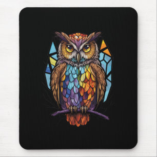 Owl Bird Animal Portrait Stained Glass Wildlife  Mouse Mat