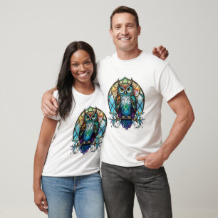 Owl Bird Animal Portrait Stained Glass Wildlife T-Shirt