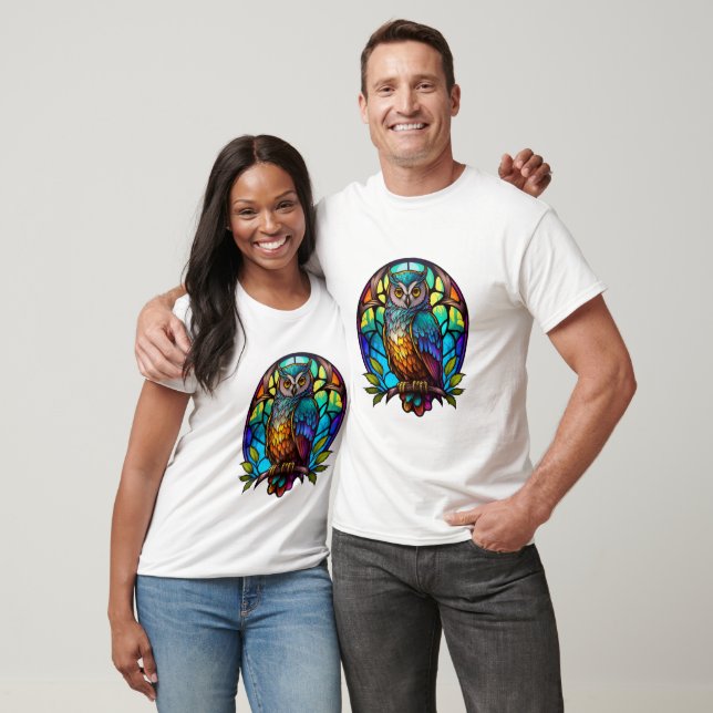 Owl Bird Animal Portrait Stained Glass Wildlife  T-Shirt (Unisex)