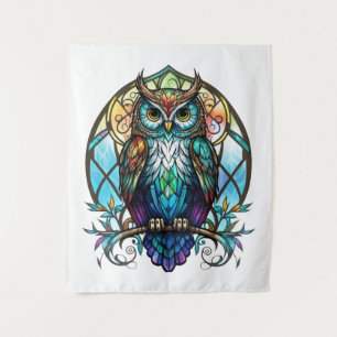 Owl Bird Animal Portrait Stained Glass Wildlife  Tapestry