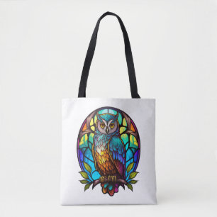 Owl Bird Animal Portrait Stained Glass Wildlife Tote Bag