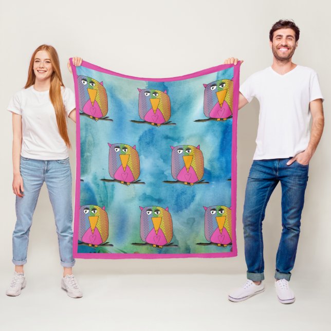 Owl Bird "Art by Kids" Fleece Blanket (In Situ)
