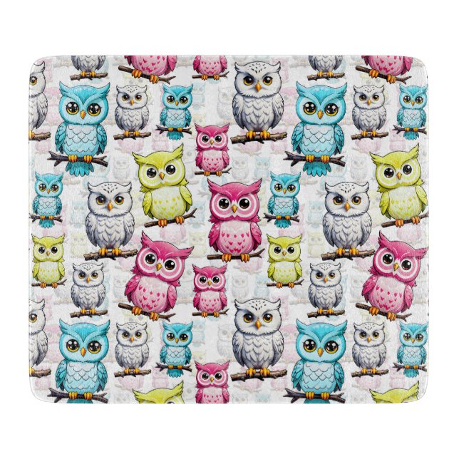 Owl Bird Colourful Design  Cutting Board (Front)