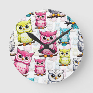 Owl Bird Colourful Design  Round Clock