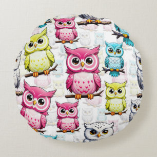 Owl Bird Colourful Design Round Cushion