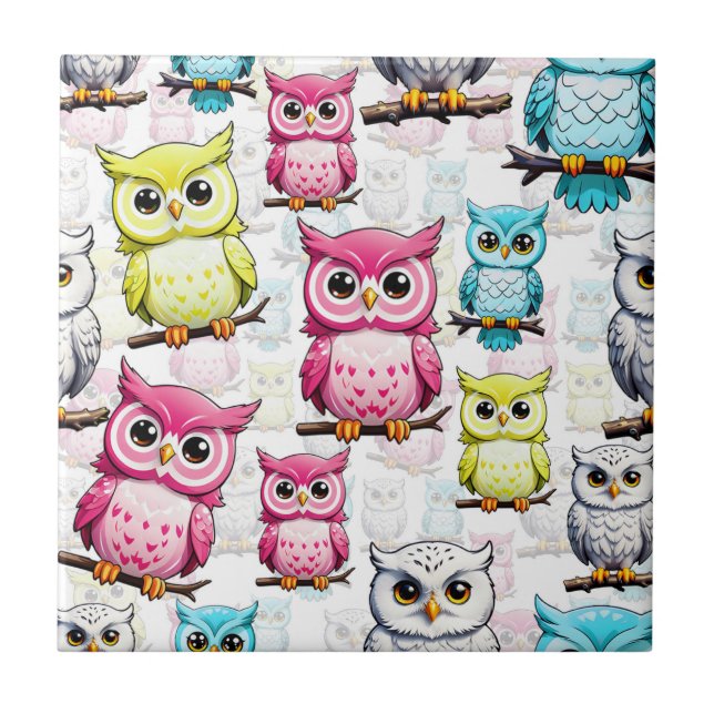 Owl Bird Colourful Design  Tile (Front)