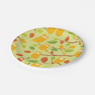 owl bird pattern wild cartoon paper plate