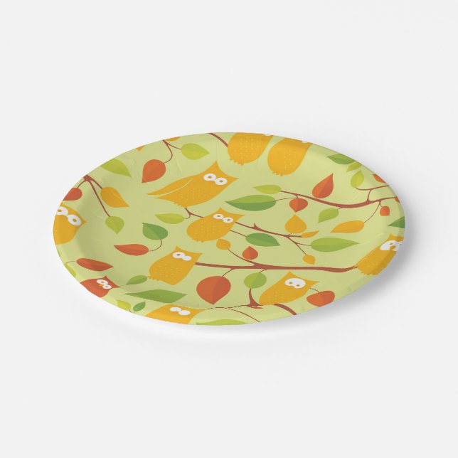 owl bird pattern wild cartoon  paper plate (Angled)