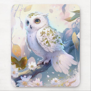 Owl Bird Portrait Animal Painting Wildlife Forest Mouse Mat