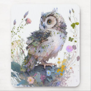 Owl Bird Portrait Animal Painting Wildlife Forest Mouse Mat