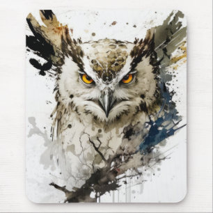 Owl Bird Portrait Animal Painting Wildlife Forest Mouse Mat